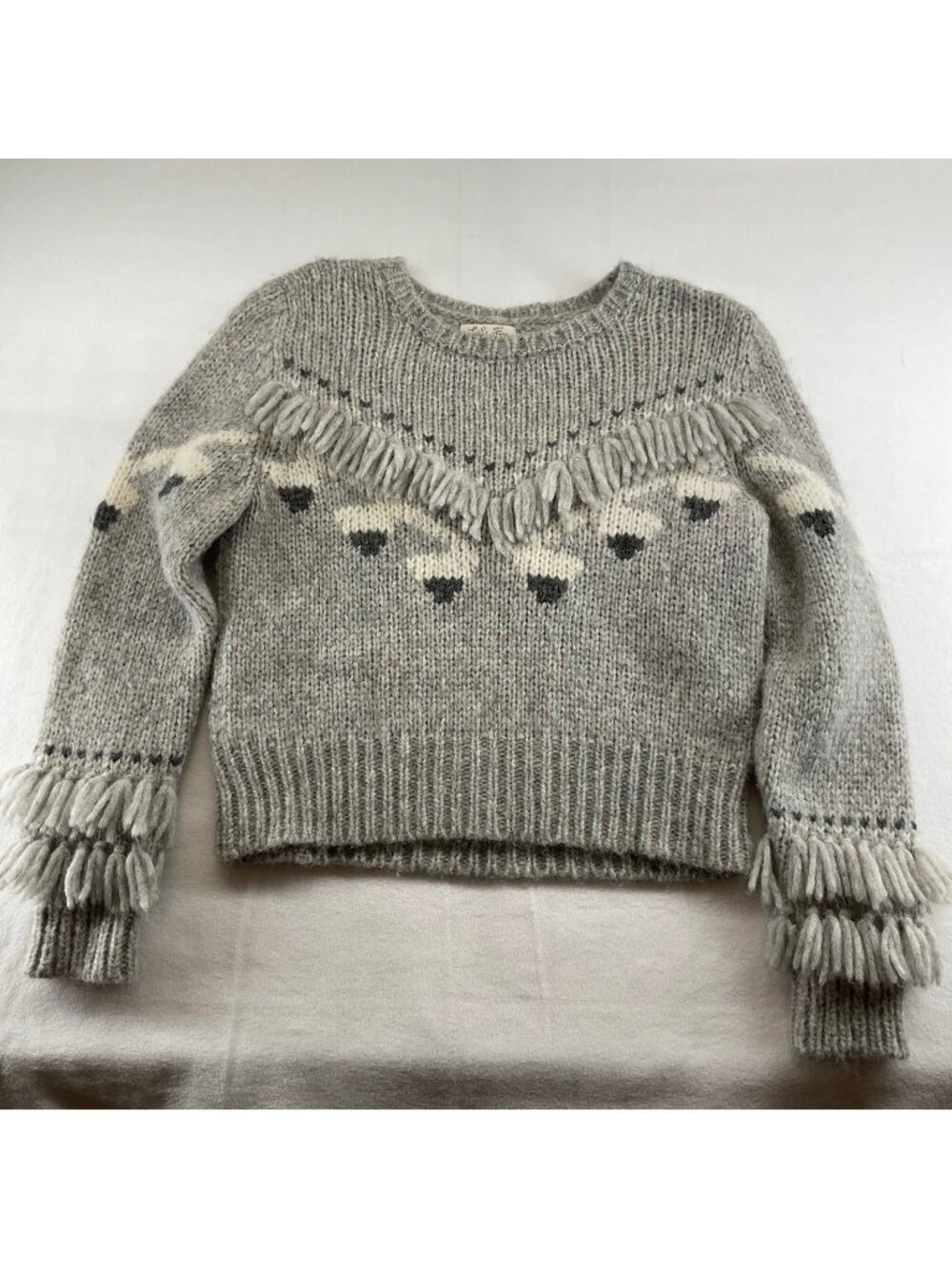LoveShackFancy Atlas Grey Fringe Sweater Alpaca Size Small